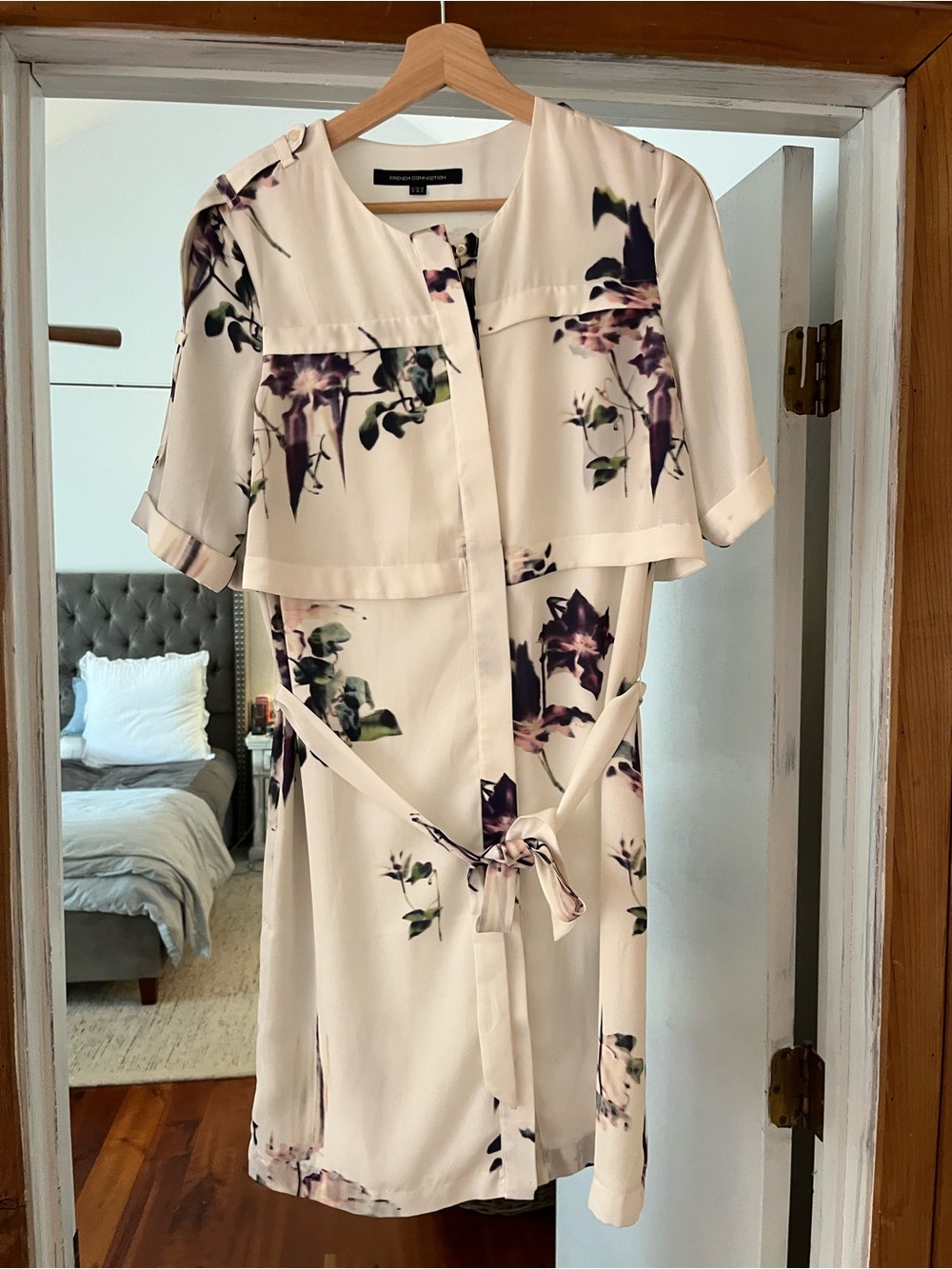 French Connection Cream Midi Dress with Purple Floral Print